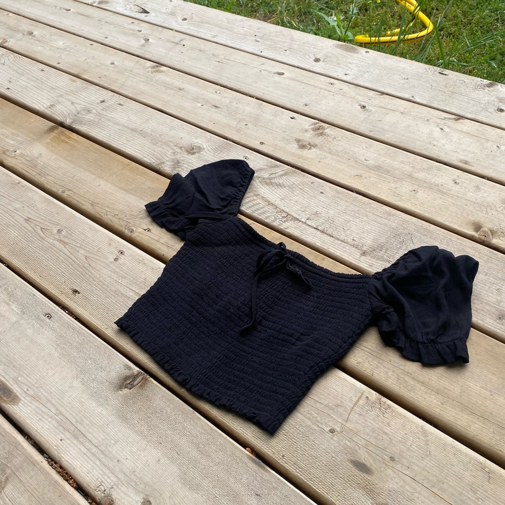 Wilfred Black Smocked Puff Sleeve Blouse